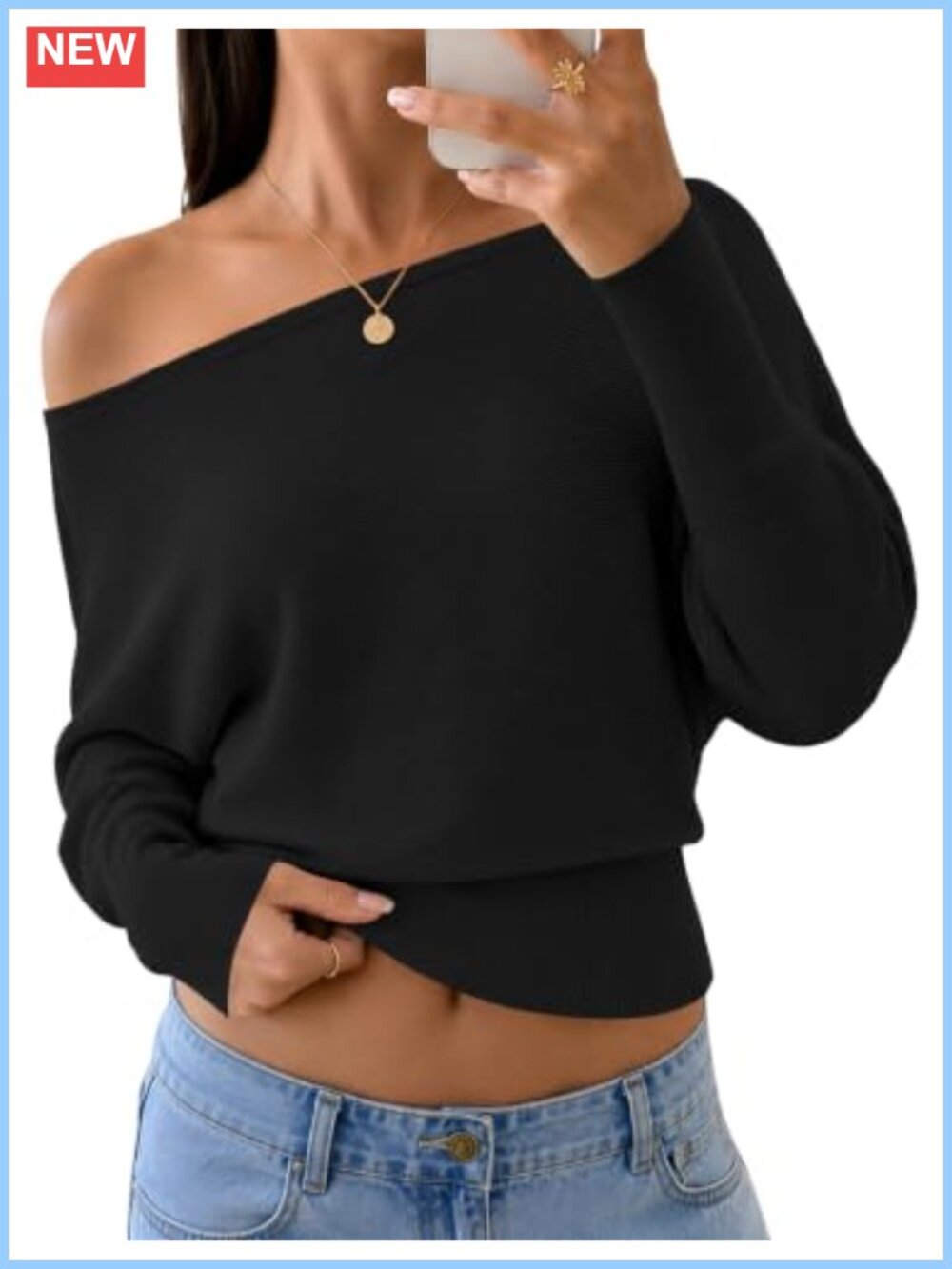 Off the Shoulder Sweater Women Knit Pullover Batwing Long Sleeve